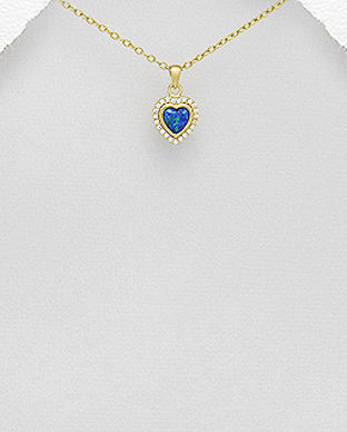 Pandantiv inimioara cu opal albastru din argint placat cu aur 17-1-i62694