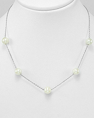 Lantisor din argint cu perle albe de cultura 14-1-i6139