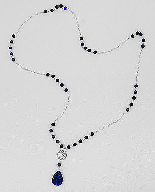 Lapis Lazuli albastru colier lung din argint 14-1-i64538
