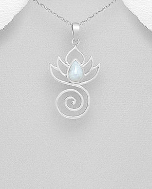 Lotus bijuterie piatra lunii spirala argint pandantiv 17-1-i61396