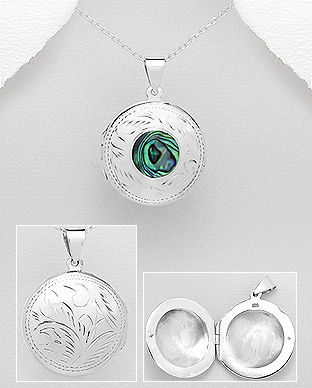 Medalion care se deschide din argint cu scoica abalone verde 17-1-i5766