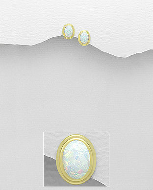 Cercei cu opal alb din  argint placat cu aur 11-1-i62689A