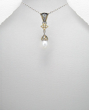 Pandantiv din argint placat cu aur cu perla alba de cultura 17-1-i44334