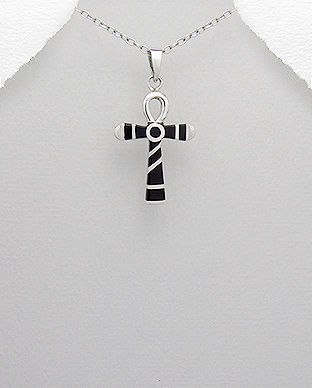 Pandantiv cruce egipteana Ankh din argint cu piatra neagra 17-1-i42255N