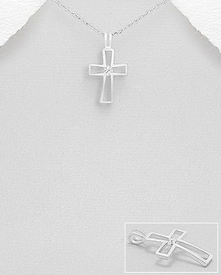 Cruce din argint pandantiv cu o pietricica alba zirconiu 17-1-i62106