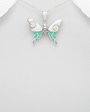 Pandantiv fluture din argint cu scoica shiva si turcoaz 17-1-i5770