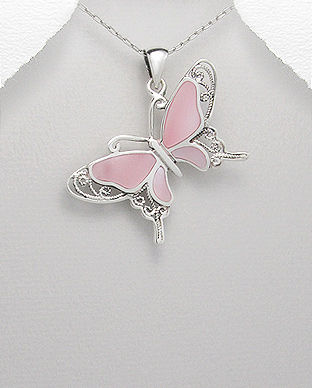 Pandantiv fluture din argint cu sidef roz 17-1-i2330