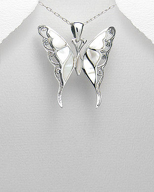 Pandantiv fluture din argint cu sidef alb 17-1-i2140