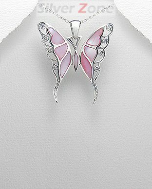 Pandantiv fluture din argint cu sidef roz 17-1-i3348R
