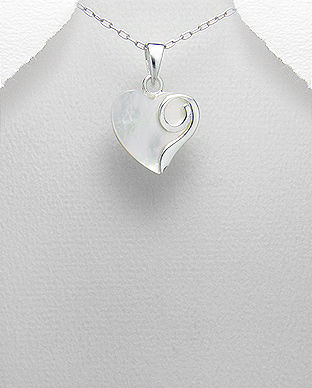 Pandantiv inima din argint cu sidef alb 17-1-i2327