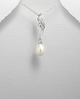 Pandantiv din argint cu perla alba de cultura si zirconia 17-1-i142