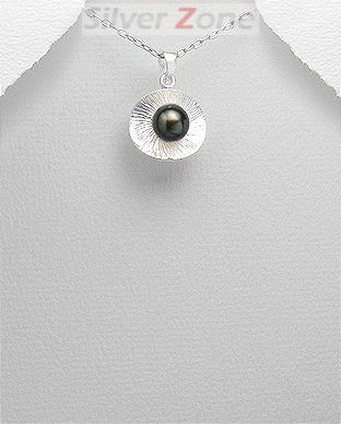 Pandantiv rotund din argint cu perla neagra de cultura 17-1-i1716N