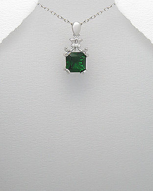 Pandantiv din argint cu cubic zirconia verde 17-1-i44112V