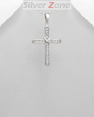 Pandantiv cruce din argint cu pietre 17-1-i33318