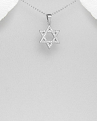 Pandantiv Steaua lui David din argint cu aspect de aur alb cu pietre de zirconia 17-1-i33225