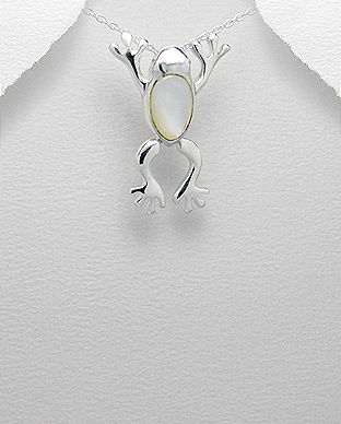 Pandantiv cu sidef alb din argint model broscuta cu labute mobile 17-1-i1792