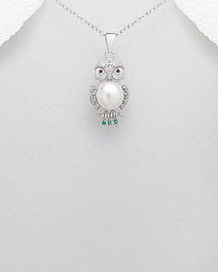 Pandantiv bufnita din argint cu perla de cultura si pietre colorate 17-1-i5343