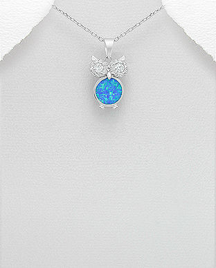 Pandantiv bufnita din argint cu opal albastru si cubic zirconia 17-1-i53366