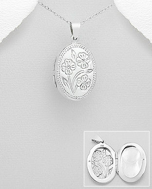 Medalion oval care de deschide model flori din argint 17-1-i57289