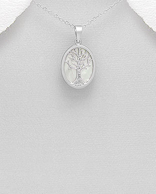 Pandantiv copacul vietii din argint cu scoica alba 17-1-i6171