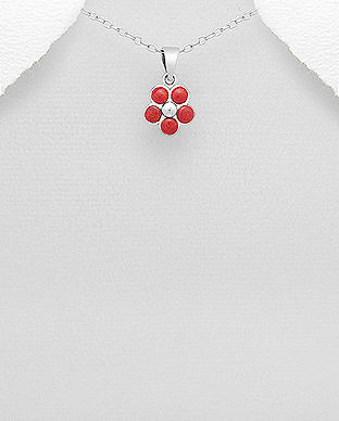 Pandantiv floricica din argint cu pietre rosii 17-1-i49184R