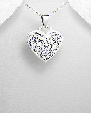 Pandantiv inima din argint gravat cu mesaje de dragoste 17-1-i23121