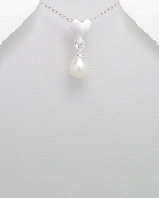 Pandantiv inimioara din argint cu perla alba de cultura 12-1-i5317A