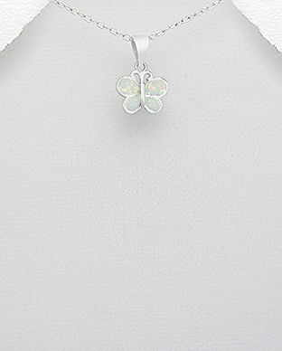 Pandantiv fluture din argint cu opal alb 17-1-i49284A