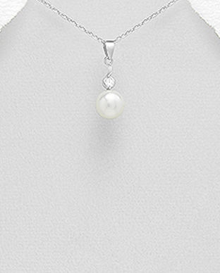 Pandantiv din argint cu perla alba si zirconia 14-1-i6423