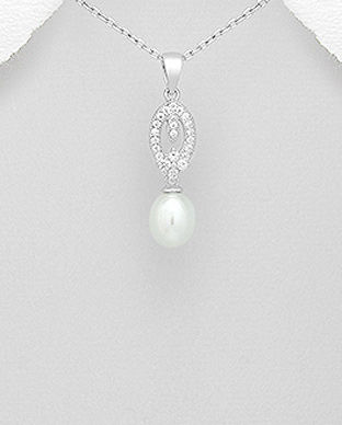Pandantiv din argint cu perla de cultura si pietricele transparente 17-1-i5743