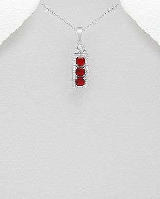 Pandant din argint cu pietre rosii si albe zirconia 17-1-i62161R
