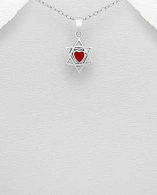 Pandantiv Steaua lui David din argint cu inima rosie 17-1-i45178R