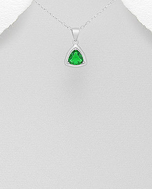 Pandantiv triunghi argint cu piatra verde 17-1-i61135V