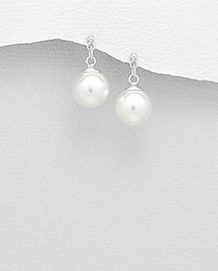 Cercei din argint cu perla alba sintetica 11-1-i6222