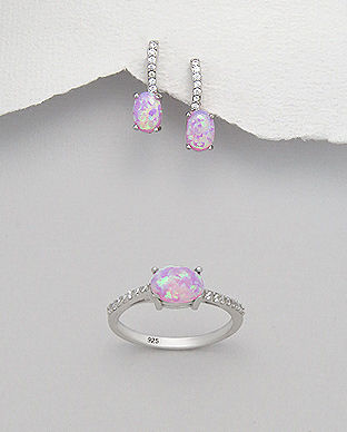 Set: inel si cercei din argint cu opal roz 15-1-i44441