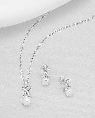 Set: cercei si pandantiv simbol sarut argint cu perla de cultura 15-1-i6210