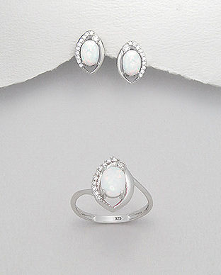 Set: inel si cercei din argint cu opal alb 15-1-i44444