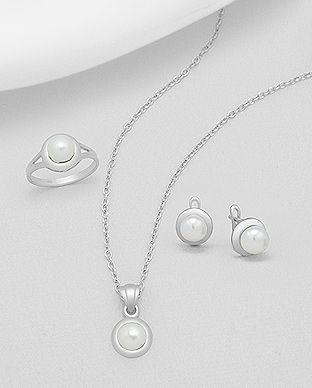 Set: inel, cercei si pandantiv din argint cu perla de cultura 15-1-i5369