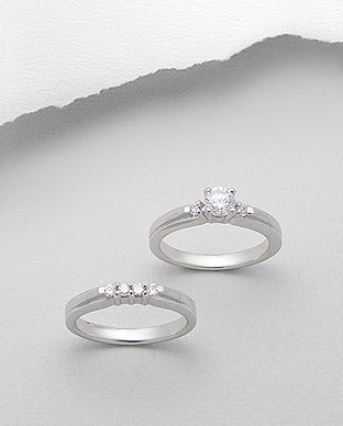 Set de logodna compus din 2 inele din argint 925 cu aspect de aur alb cu imitatii de diamante 12-1-i25143