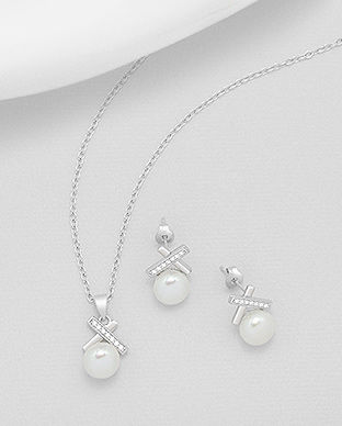 Set simbolul sarutului din argint cu perla de cultura 15-1-i4920