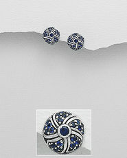 Bijuterii argint 925 - cercei pe lob cu pietre albastre 11-1-i59208B