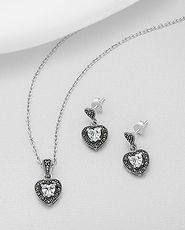 Bijuterii model inima: set din argint cercei si pandantiv 15-1-i62343