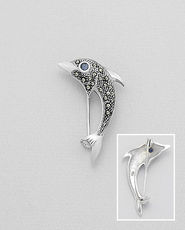 Brosa delfin din argint cu marcasite 16-1-i51242