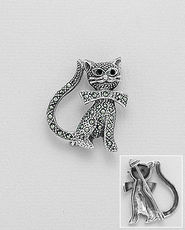 Brosa pisica din argint cu marcasite 16-1-i57338