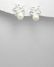 Cercei floricica din argint cu perla de cultura alba 11-1-i1711