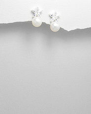 Cercei floricica din argint cu perla de cultura alba 11-1-i2266