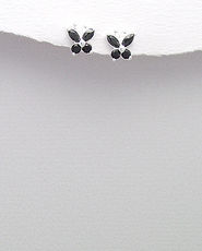 Cercei mici din argint model fluturasi cu zirconia negru 11-1-i29199N