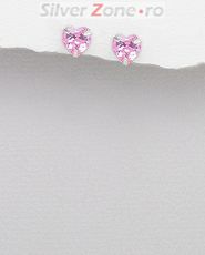 Cercei din argint cu piatra roz in forma de inima 11-1-i37253ROZ