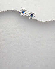 Cercei floricica din argint cu zirconia albastru 11-1-i42246B