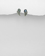 Cercei aripa din argint cu marcasite si abalone verde 11-1-i59379